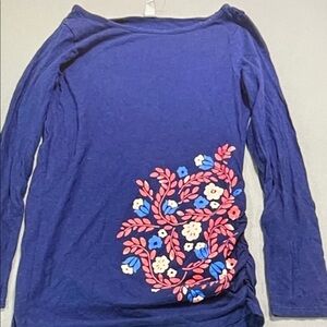 Long Sleeve Navy Floral Tee with Pink & Cream Accents